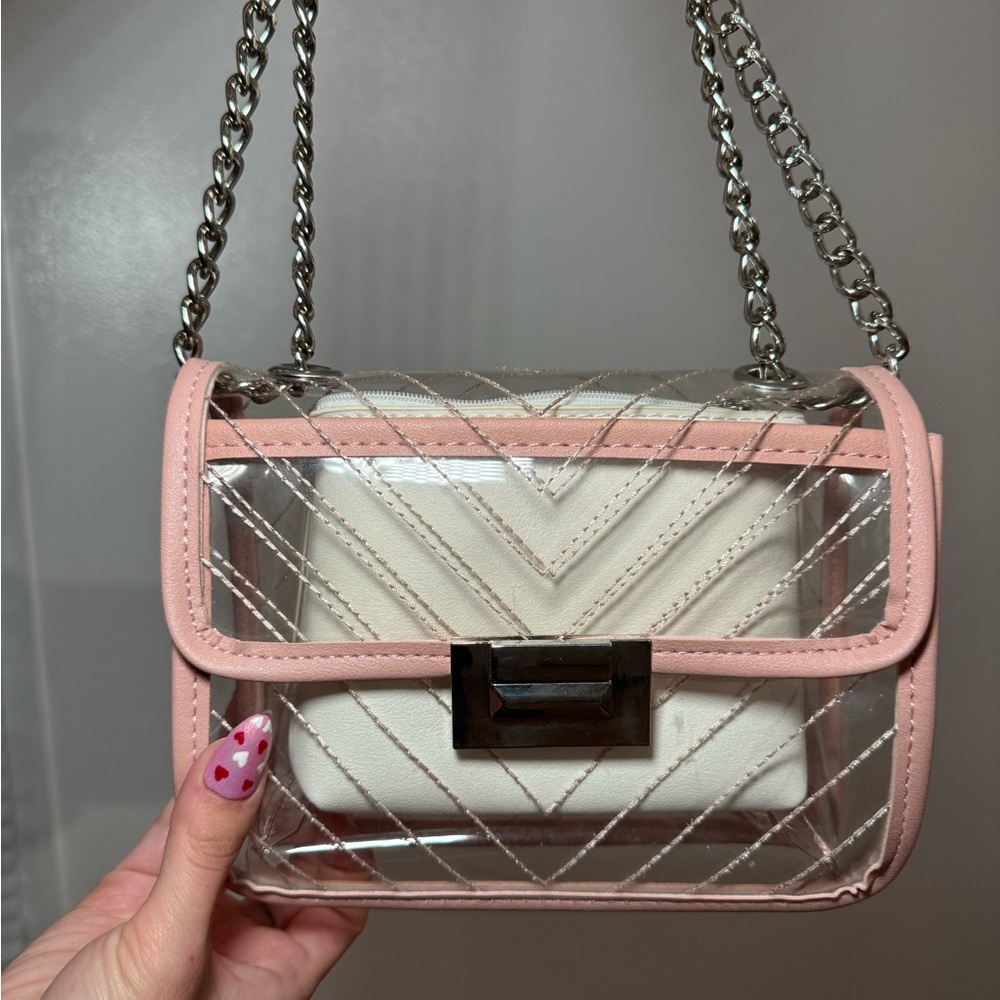 Pink and Clear Chain Shoulder Bag